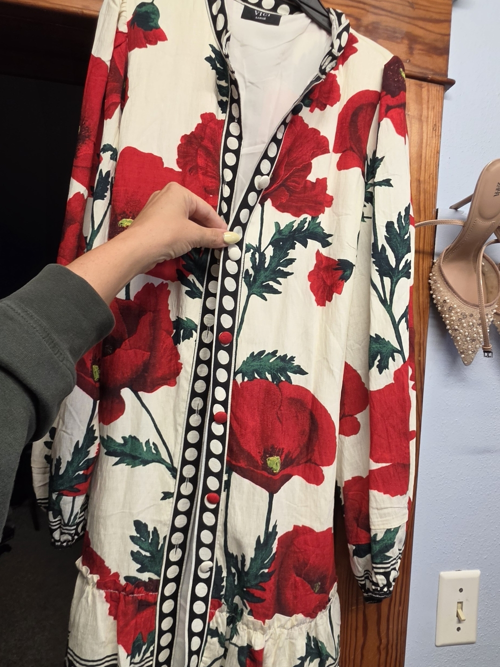 Vici Cream Dress with Bold Red Poppy Print